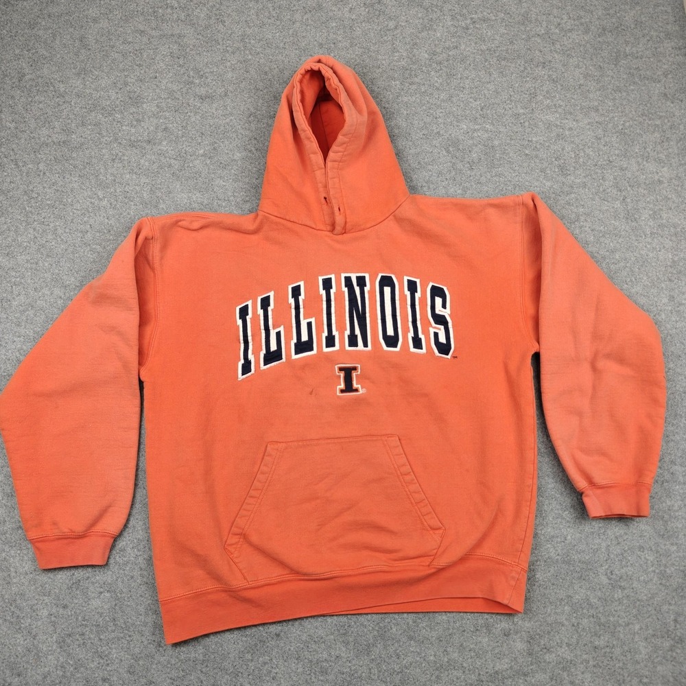 Vintage Illinois OVB Hoodie Mens Large Orange NCAA Football Old Varsity Brand